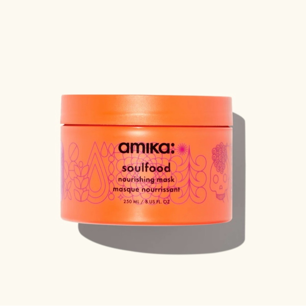 amika Soulfood Nourishing Mask - Orange and Purple Container